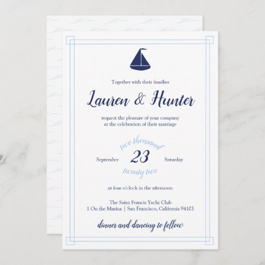 Nautische zeilboot bruiloft uitnodiging (Voorkant / Achterkant)