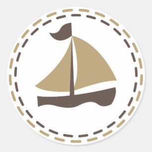 Nautische zeilboot bruin en taupe - Zeiler, Oceaan Ronde Sticker