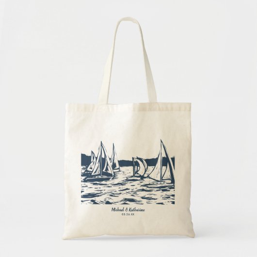 Nautische zeilboot Canvas tas bruiloft gunst (Voorkant)