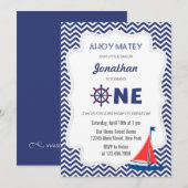 nautische zeilboot eerste verjaardag uitnodiging (Voorkant / Achterkant)