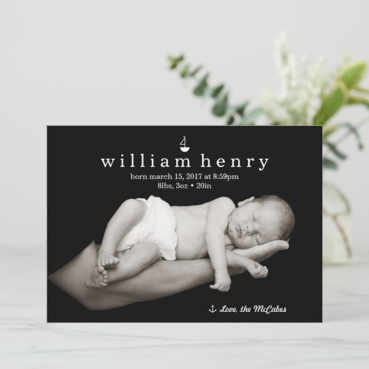 Nautische Zeilboot en Anker Geboorteaankondiging Aankondiging (Staand voorkant)