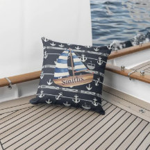 Nautische zeilboot en anker Navy Blue