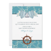 Nautische zeilboot en Boat Wheel Baby shower
