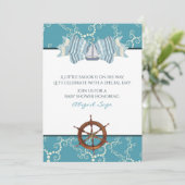 Nautische zeilboot en Boat Wheel Baby shower Kaart (Staand voorkant)