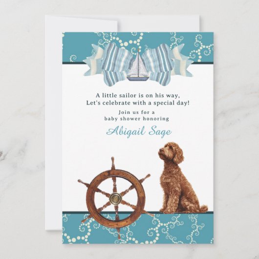Nautische zeilboot en Goldendoodle Boy Baby shower Kaart (Voorkant)