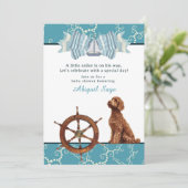 Nautische zeilboot en Goldendoodle Boy Baby shower Kaart (Staand voorkant)