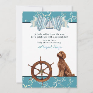 Nautische zeilboot en Goldendoodle Boy Baby shower Kaart