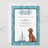 Nautische zeilboot en Goldendoodle Boy Baby shower Kaart (Achterkant)