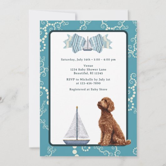 Nautische zeilboot en Goldendoodle Boy Baby shower Kaart (Achterkant)