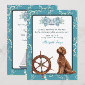 Nautische zeilboot en Goldendoodle Boy Baby shower Kaart (Voorkant / Achterkant)