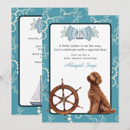 Nautische zeilboot en Goldendoodle Boy Baby shower Kaart (Voorkant / Achterkant)