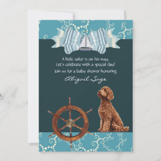 Nautische zeilboot en Goldendoodle Boy Baby shower Kaart