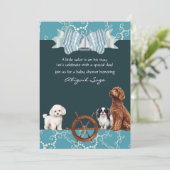 Nautische zeilboot en honden Boy Baby shower Kaart (Staand voorkant)