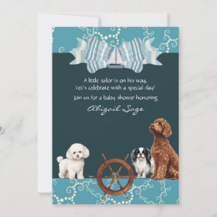 Nautische zeilboot en honden Boy Baby shower Kaart