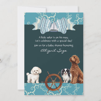 Nautische zeilboot en honden Boy Baby shower Kaart