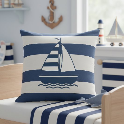 Nautische zeilboot en streep Navy Wit ID1255 Kussen