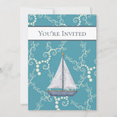 Nautische zeilboot en wervelende water bruiloft kaart (Voorkant)