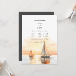 Nautische zeilboot-geïnspireerd Zee Horizon bruilo Kaart