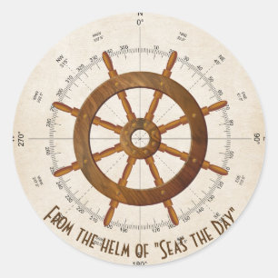 nautische zeilboot helm met kompas ronde sticker