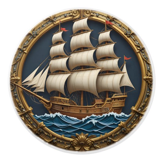 Nautische zeilboot keramische knop (Voorkant)