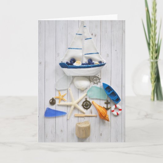 Nautische Zeilboot Kerstboom Vakantie Kaart (Voorkant)