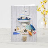 Nautische Zeilboot Kerstboom Vakantie Kaart (Gele Bloem)