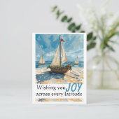 Nautische Zeilboot Kerstpost Kaart (Staand voorkant)