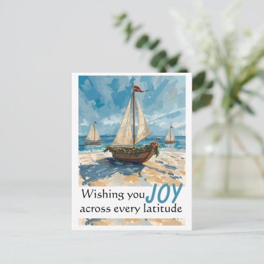 Nautische Zeilboot Kerstpost Kaart (Staand voorkant)