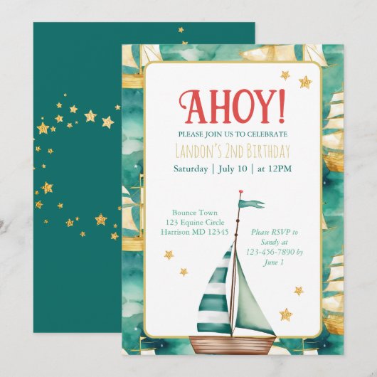 Nautische zeilboot Kids Verjaardag Kaart (Voorkant / Achterkant)