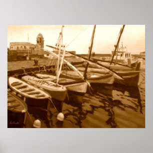 Nautische zeilboot kunst poster
