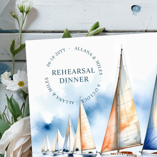 Nautische zeilboot kust bruiloft repetitie diner kaart