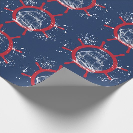 Nautische zeilboot Marine Blauw Cadeaupapier (Hoek)