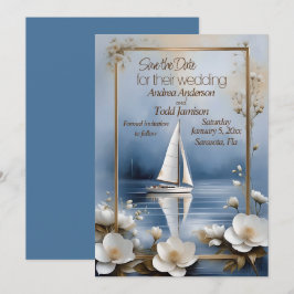 Nautische zeilboot met bloem lijst bruiloft save the date