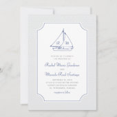 Nautische zeilboot minimalistische preppy bruiloft kaart (Voorkant)