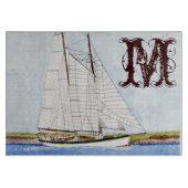 Nautische zeilboot Monogram Glas Snijplank (Voorkant)