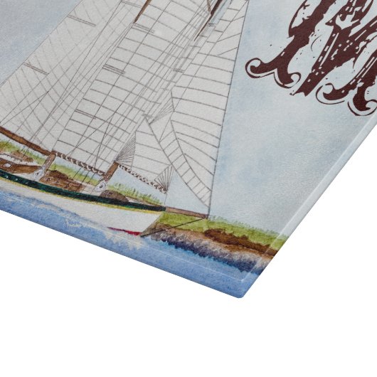 Nautische zeilboot Monogram Glas Snijplank (Hoek)