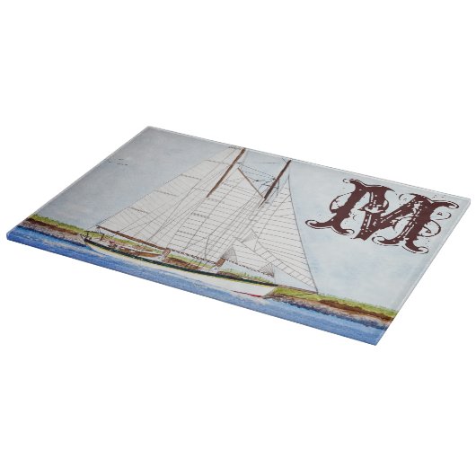 Nautische zeilboot Monogram Glas Snijplank (Hoek)