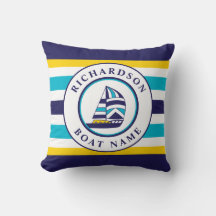 Nautische zeilboot Navy Aqua Blauw Geel Naam