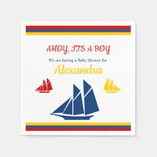 Nautische zeilboot Navy blauw geel rood baby showe Servet