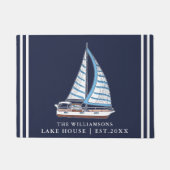 Nautische zeilboot Navy Blue Custom Lake House Deurmat (Voorkant)