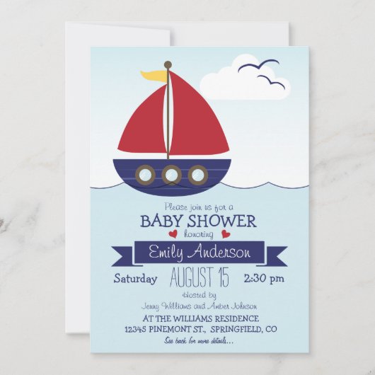 Nautische zeilboot, Ocean Baby shower of Sprinkle Kaart (Voorkant)