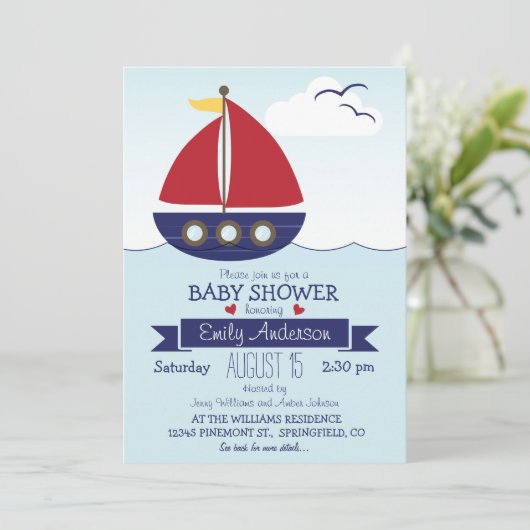 Nautische zeilboot, Ocean Baby shower of Sprinkle Kaart (Staand voorkant)