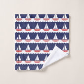 Nautische zeilboot Patroon Marine Blauw en Rood Bad Handdoek (Wasdoekje)
