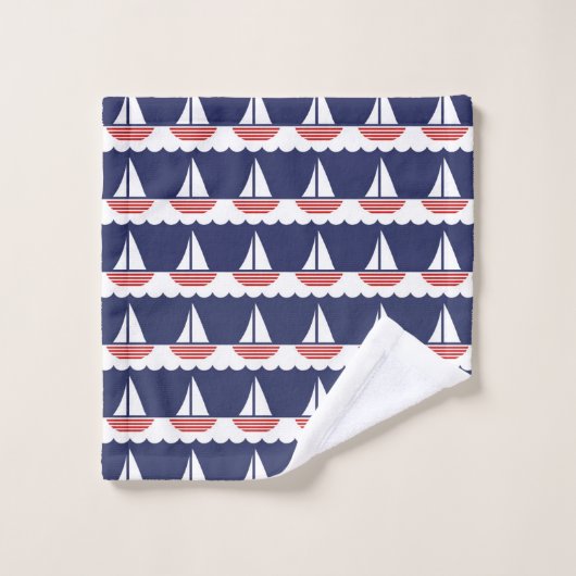 Nautische zeilboot Patroon Marine Blauw en Rood Bad Handdoek (Wasdoekje)