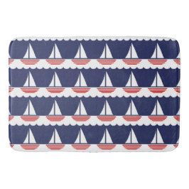 Nautische zeilboot Patroon Marine Blauw en Rood Badmat