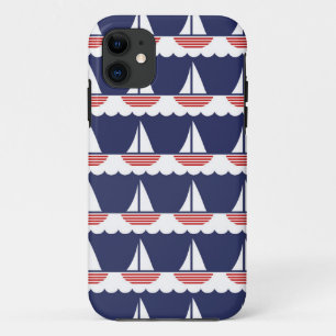 Nautische zeilboot Patroon Marine Blauw en Rood Case-Mate iPhone Case