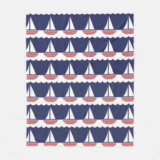 Nautische zeilboot Patroon Marine Blauw en Rood Fleece Deken (Voorkant)