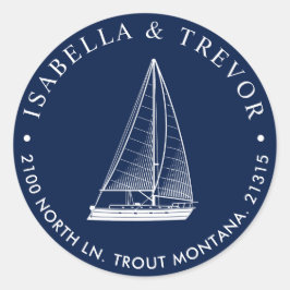 Nautische zeilboot retouradres ronde sticker