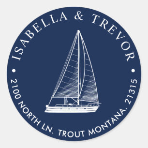 Nautische zeilboot retouradres ronde sticker