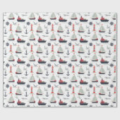Nautische zeilboot Sailor Baby Boy Douche Party Cadeaupapier (Vlak)